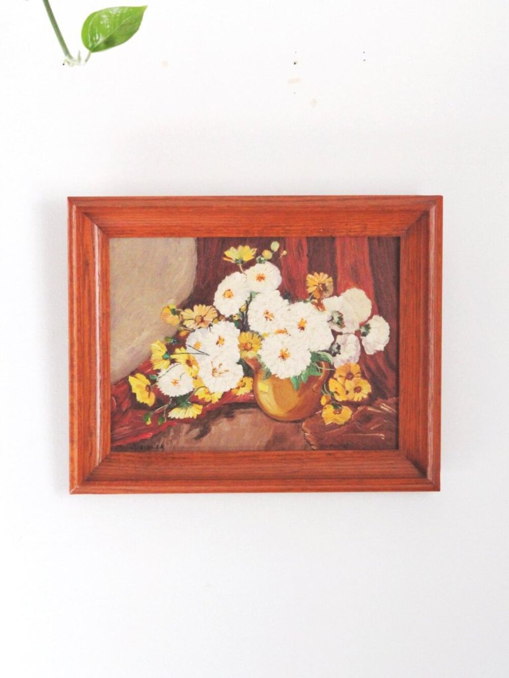 Vintage Wall Art Framed Flower Still Life Painting Floral Art Moody Textured